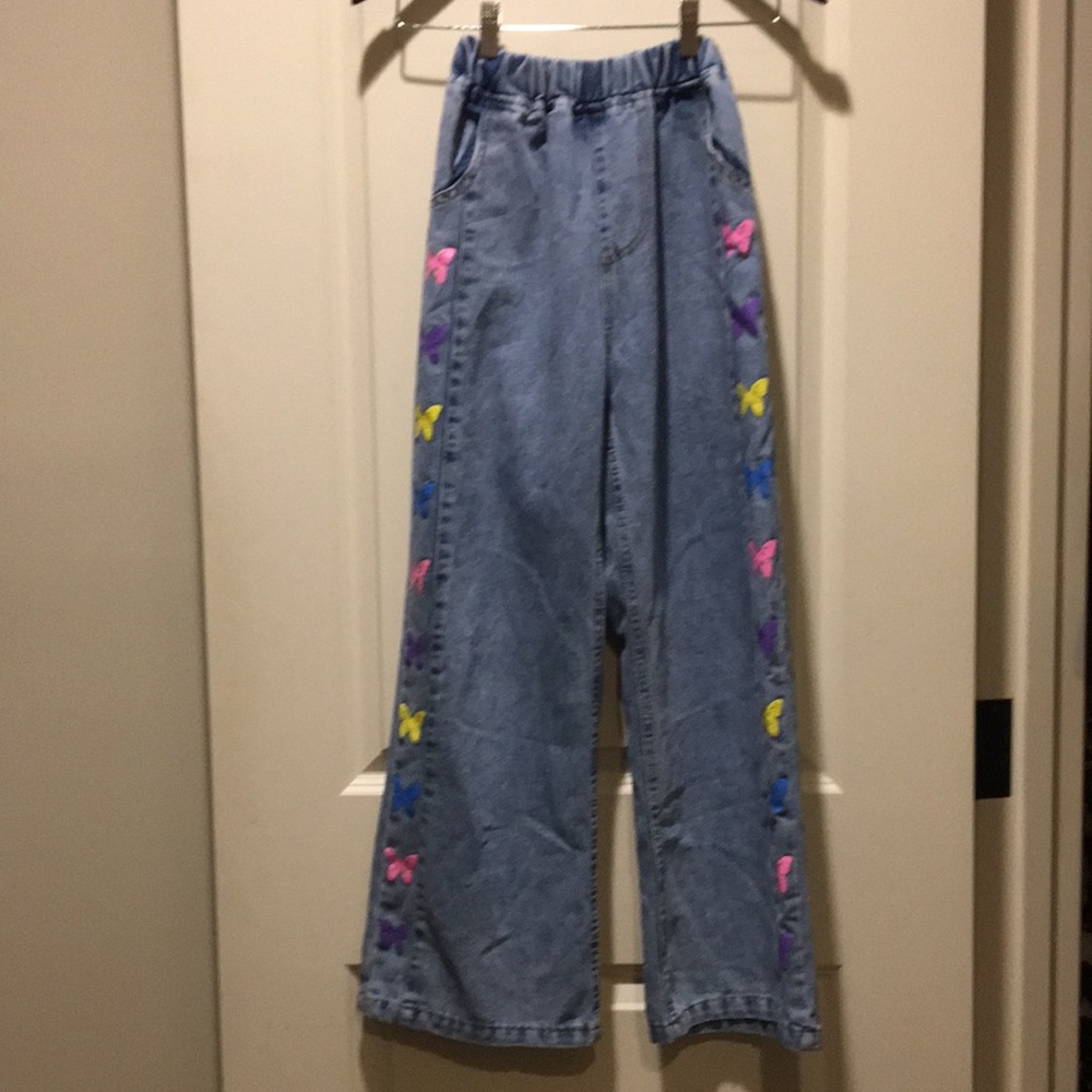 Butterfly jeans high rise wide leg elastic faux fly pockets(170)no brand tag